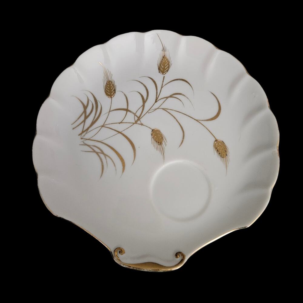 Vintage Lefton China 8" Wheat Gold Trim Scalloped Saucer Japan